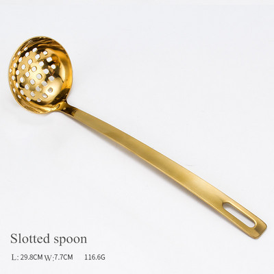 Auksinis nerūdijančio plieno maisto spaustukas sriubos šaukštas kiaurasamtis virimo šaukštas su laikymo stovu prieskonių šaukštas virtuvės reikmenys