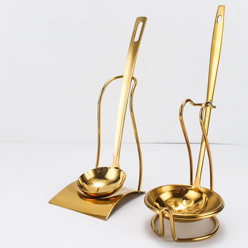 Auksinis nerūdijančio plieno maisto spaustukas sriubos šaukštas kiaurasamtis virimo šaukštas su laikymo stovu prieskonių šaukštas virtuvės reikmenys