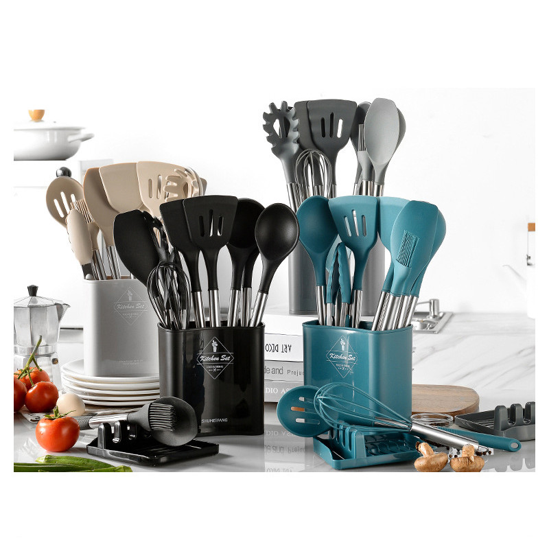 Силиконови кухненски съдове Съдове за готвене Битила за яйца Лопатка Лопата Лъжица Супа Инструмент и джаджи Комплект кухненски прибори Аксесоари