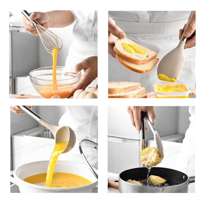 Силиконови кухненски съдове Съдове за готвене Битила за яйца Лопатка Лопата Лъжица Супа Инструмент и джаджи Комплект кухненски прибори Аксесоари