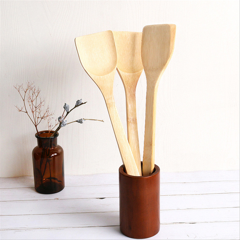 Spatulă pentru bușteni din bambus Spatulă chinezească cu mâner lung 36 cm Spatulă pentru gătit îngroșată și lungă fără vopsea Ustensile de gătit de bucătărie