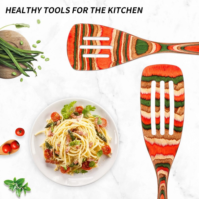 Pakkawood Linguri din lemn pentru gătit Set de ustensile de bucătărie Essentials Lemn pentru servire Spatulă Linguriță Clește pentru salată Scoop Supă Veselă