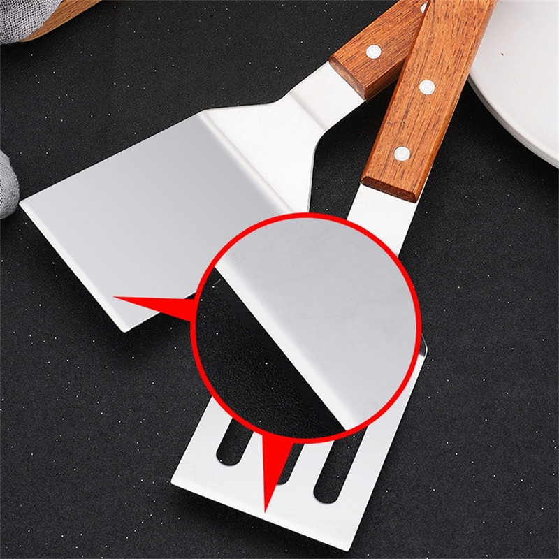 Μπριζόλα από ανοξείδωτο χάλυβα Σπάτουλα Ξύστρα τηγανίτας Γκριλ Τηγανητό Μοσχαρίσιο Φτυάρι πίτσας με ξύλινη λαβή Εργαλεία μπάρμπεκιου κουζίνας