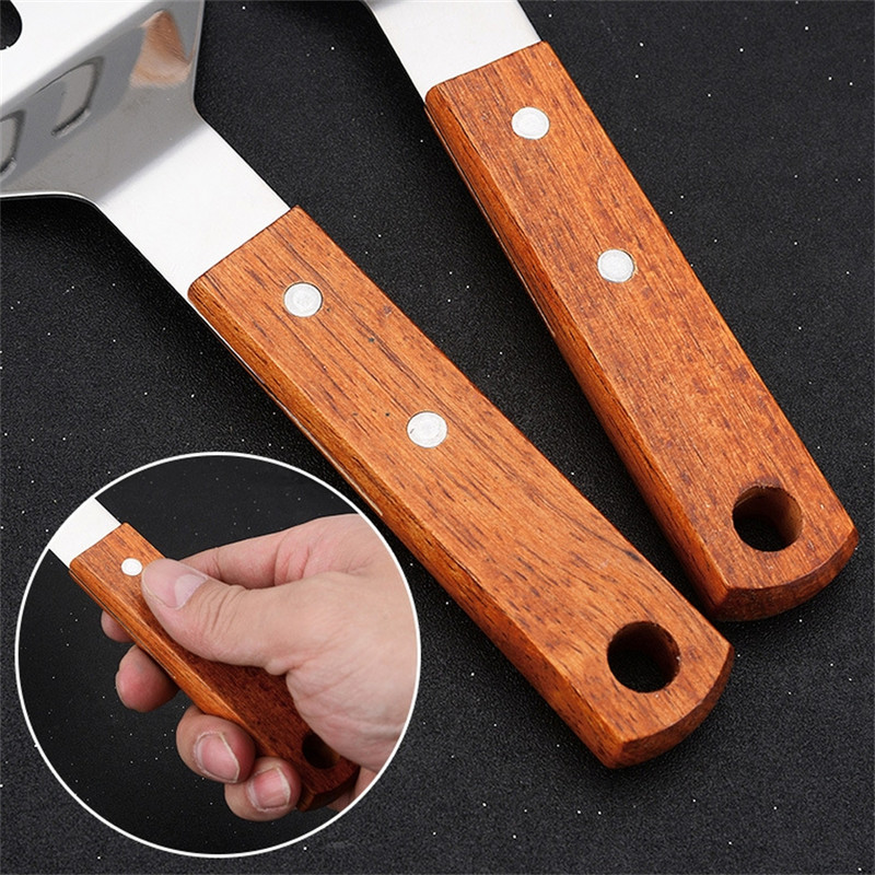 Μπριζόλα από ανοξείδωτο χάλυβα Σπάτουλα Ξύστρα τηγανίτας Γκριλ Τηγανητό Μοσχαρίσιο Φτυάρι πίτσας με ξύλινη λαβή Εργαλεία μπάρμπεκιου κουζίνας