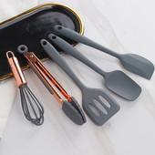 Set de ustensile de gătit din silicon, 5 bucăți, set de accesorii de bucătărie, instrument antiaderent pentru gătit, placat cu aur, ustensile de bucătărie moderne, rezistente la căldură