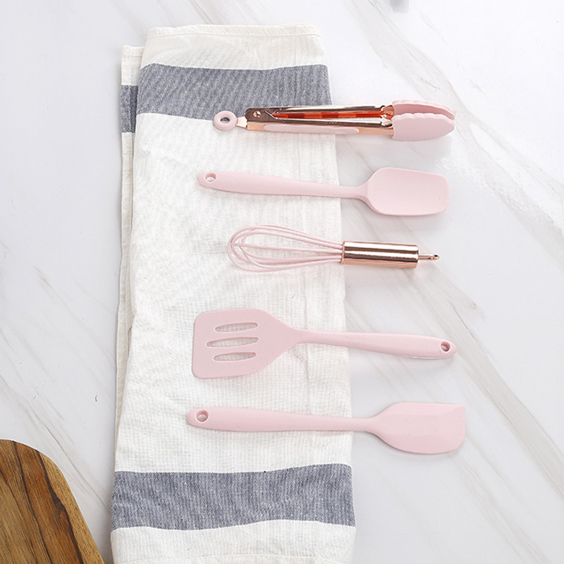 Set de ustensile de gătit din silicon, 5 bucăți, set de accesorii de bucătărie, instrument antiaderent pentru gătit, placat cu aur, ustensile de bucătărie moderne, rezistente la căldură