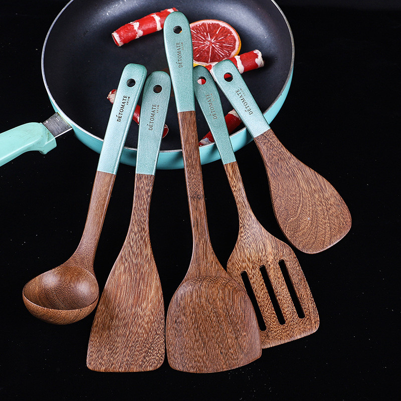 Ustensile de gătit din lemn masiv Obiecte de bucătărie ecologice Spatulă de tec Lingură de orez Ustensile de gătit antiaderente Accesorii de bucătărie