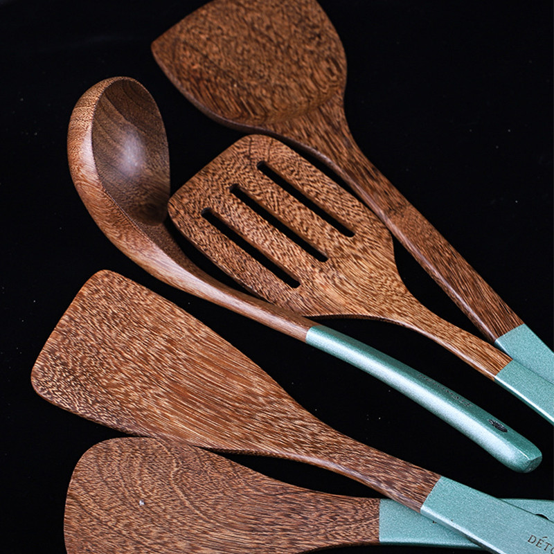 Ustensile de gătit din lemn masiv Obiecte de bucătărie ecologice Spatulă de tec Lingură de orez Ustensile de gătit antiaderente Accesorii de bucătărie