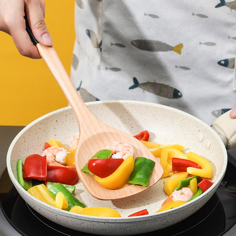 virtuvės reikmenų rinkiniui, medinių virtuvės reikmenų rinkiniui, nepridegančiam keptuvės virtuvės įrankiui mediniams kepimo šaukštams ir mentelėmis mediniams šaukštams