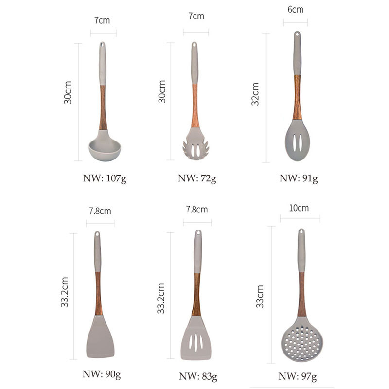 Silikoon+puidust toiduvalmistamisriistade komplektid kööginõud kööginõud supilusikas Spaatli keeraja kurn kööginõud