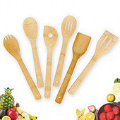 Set de 6 bucăți/Set de lopă de gătit din bambus Set de spatule pentru gătit Turner de pește rezistent la căldură Set de ustensile de bucătărie
