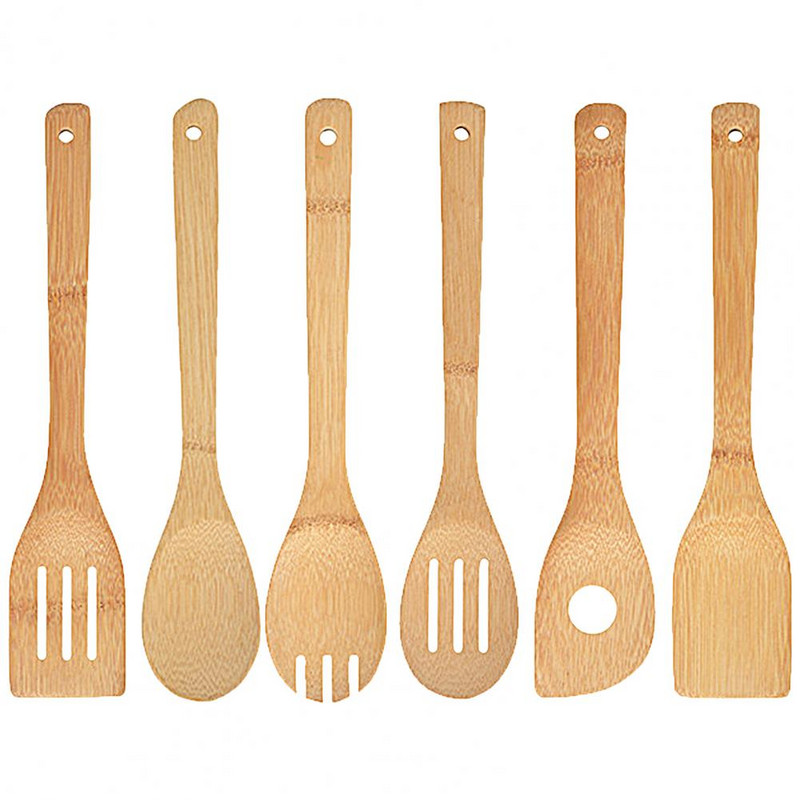 Set de 6 bucăți/Set de lopă de gătit din bambus Set de spatule pentru gătit Turner de pește rezistent la căldură Set de ustensile de bucătărie