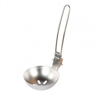 Lingură pliabilă, portabilă, pliabilă, din oțel inoxidabil, pentru picnic, pentru camping, oală pentru supă, lingură cu fante, veselă pentru exterior