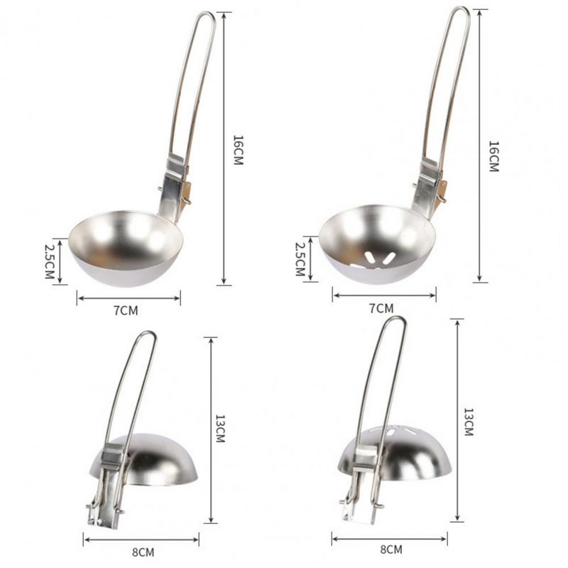 Lingură pliabilă, portabilă, pliabilă, din oțel inoxidabil, pentru picnic, pentru camping, oală pentru supă, lingură cu fante, veselă pentru exterior