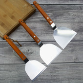 1PC Instrument accesoriu pentru grătar profesional Set spatulă și răzuitoare pentru grătar Flipper din oțel inoxidabil pentru mâner din lemn pentru grătar plat