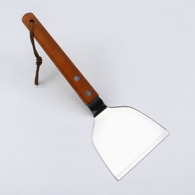 1PC Instrument accesoriu pentru grătar profesional Set spatulă și răzuitoare pentru grătar Flipper din oțel inoxidabil pentru mâner din lemn pentru grătar plat