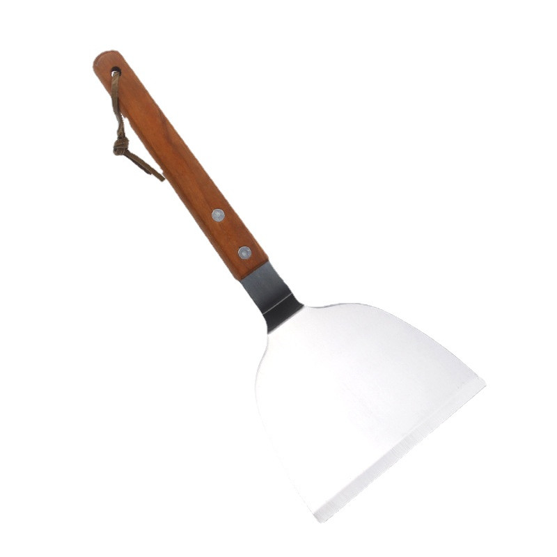 1PC Instrument accesoriu pentru grătar profesional Set spatulă și răzuitoare pentru grătar Flipper din oțel inoxidabil pentru mâner din lemn pentru grătar plat