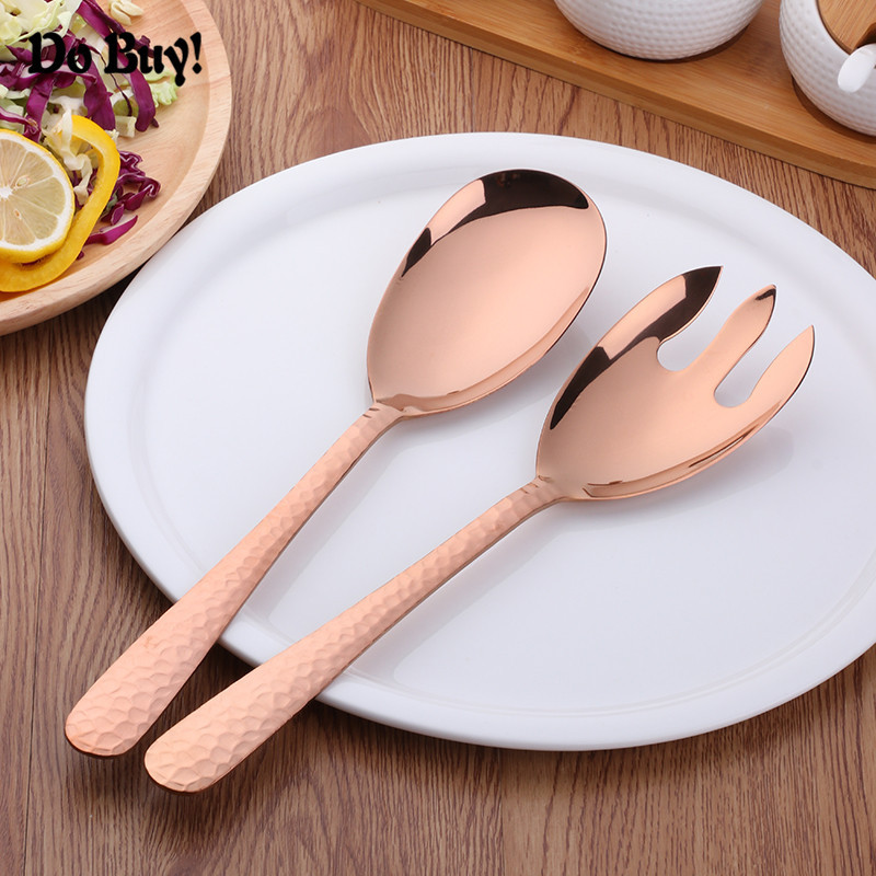 Köögi roostevabast terasest lusikakomplekt 12-tolline suur salat õhtusöögi serveerimislusikad Värvikad serverikahvel lusikas metallist lauanõud