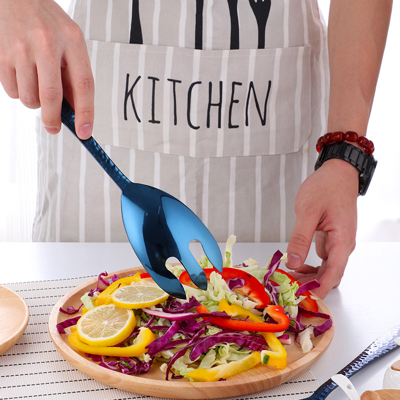 Köögi roostevabast terasest lusikakomplekt 12-tolline suur salat õhtusöögi serveerimislusikad Värvikad serverikahvel lusikas metallist lauanõud