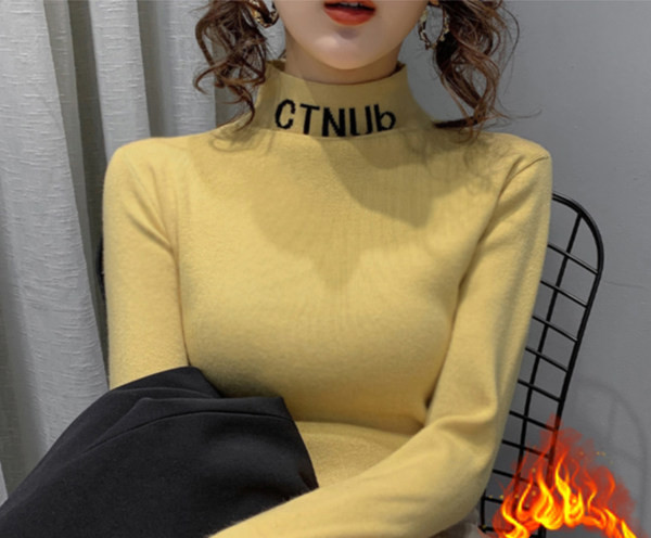 Bluză casual de damă cu guler polo înalt