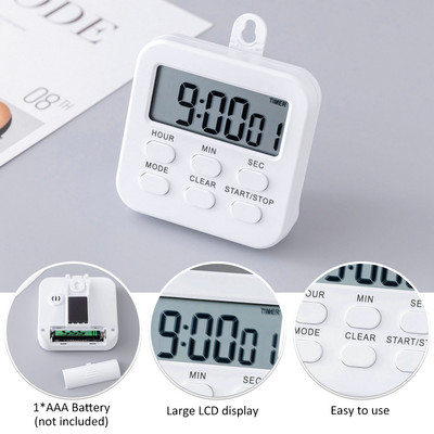 3 în 1, LCD magnetic mare, temporizator digital pentru bucătărie, cronometru, alarmă, cu suport, temporizator de bucătărie, ceas cu alarmă pentru gătit