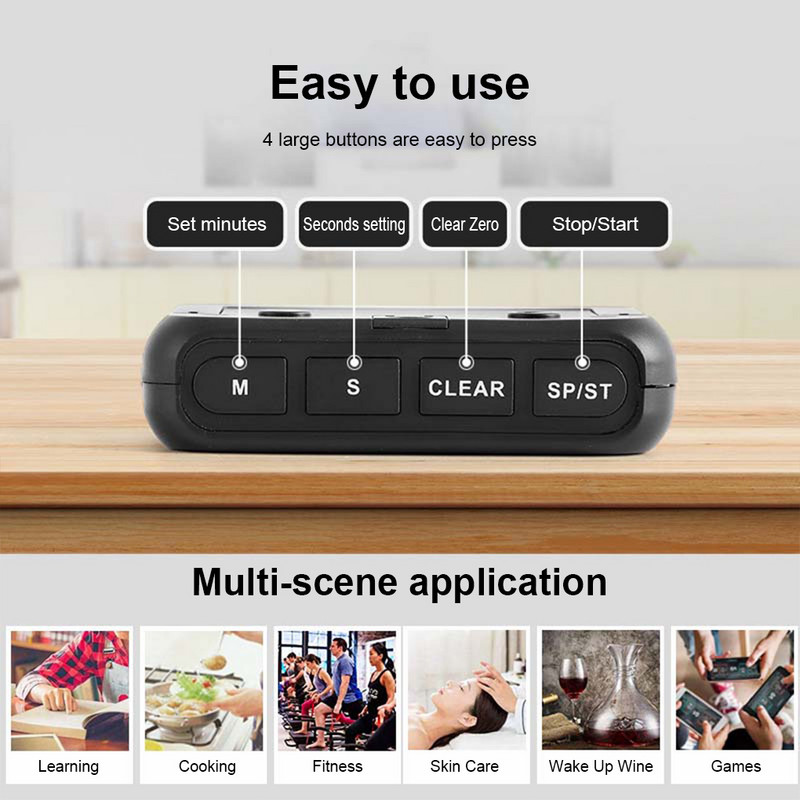 Kaasaskantav digitaalne taimer Köök toiduvalmistamine Dušš Stopper LED Loendur Alarm Meeldetuletus Käsitsi elektrooniline Taimer koos alusega