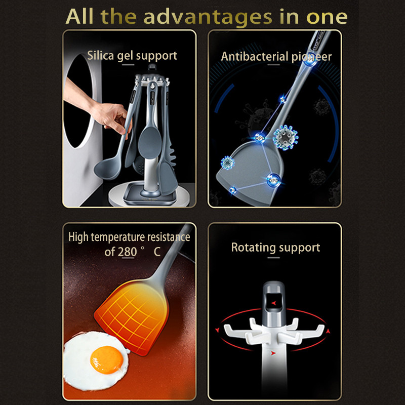 Silikonsko kuhinjsko posuđe otporno na visoke temperature Set pribora za kuhanje Kuhinjski pribor za kuhanje s policom Kuhinjski pribor