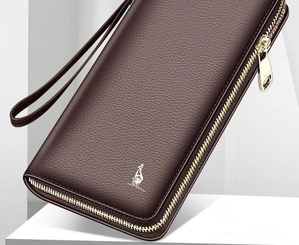 Portofel barbatesc din piele cu maner si fermoar