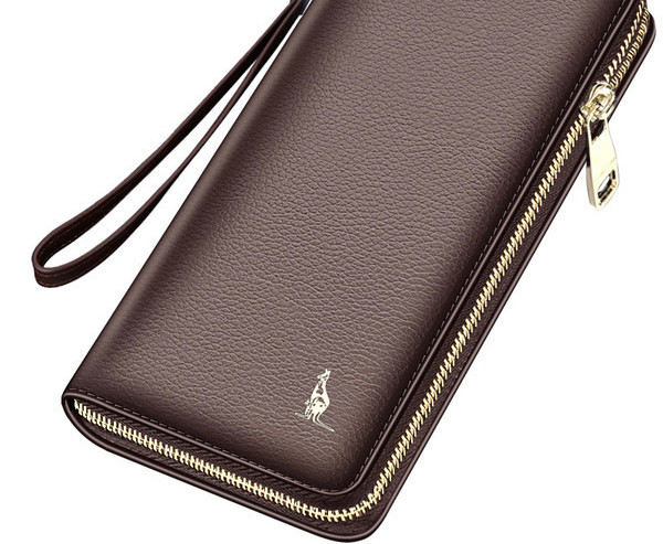 Portofel barbatesc din piele cu maner si fermoar