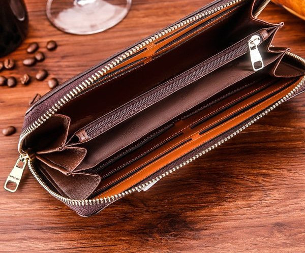 Portofel barbatesc din piele cu maner si fermoar