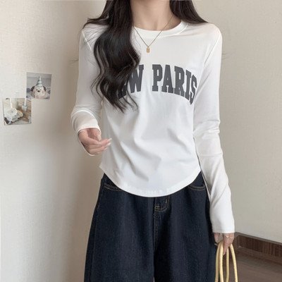 Bluză casual de damă cu mâneci lungi și inscripție - decolteu oval