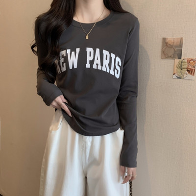 Bluză casual de damă cu mâneci lungi și inscripție - decolteu oval