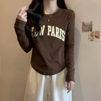 Bluză casual de damă cu mâneci lungi și inscripție - decolteu oval