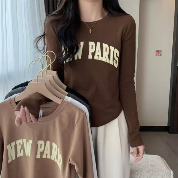 Bluză casual de damă cu mâneci lungi și inscripție - decolteu oval