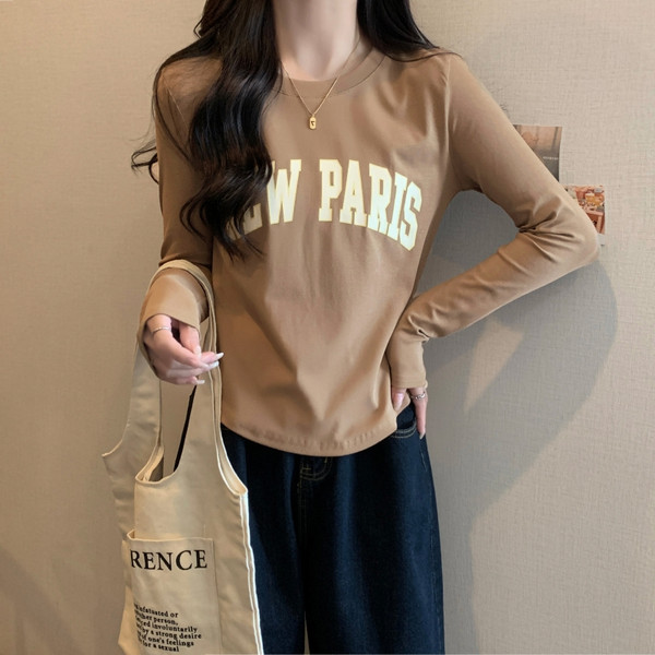 Bluză casual de damă cu mâneci lungi și inscripție - decolteu oval