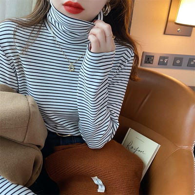 Γυναικεία ριγέ μπλούζα με ψηλό γιακά πόλο