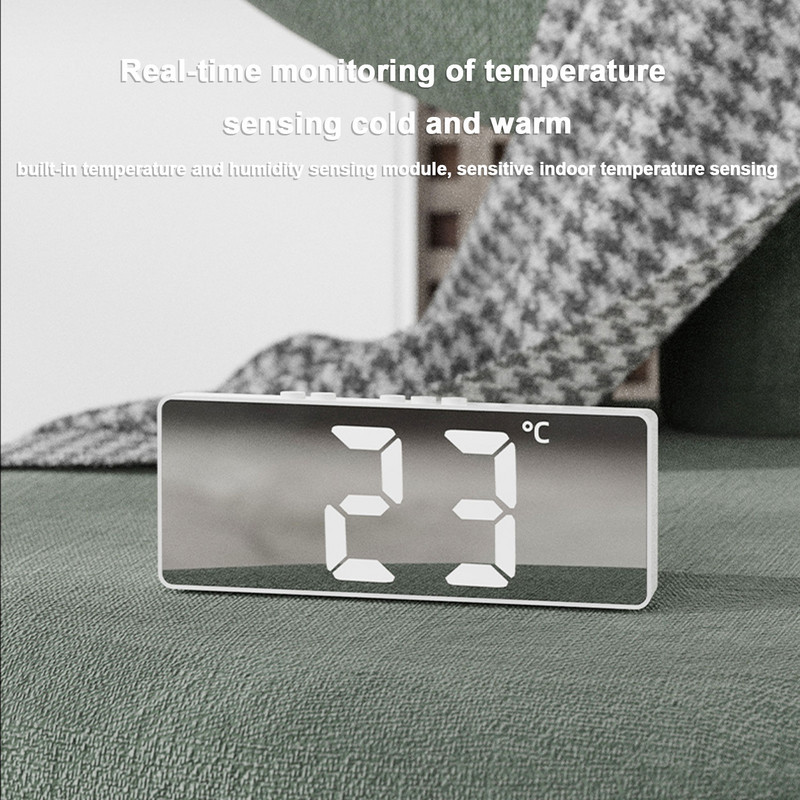 Ceas cu alarmă cu LED, suprafețe portabile cu oglindă, ceasuri electronice cu LED, cu ceas electronic mic de birou care funcționează cu baterii, pentru bucătărie