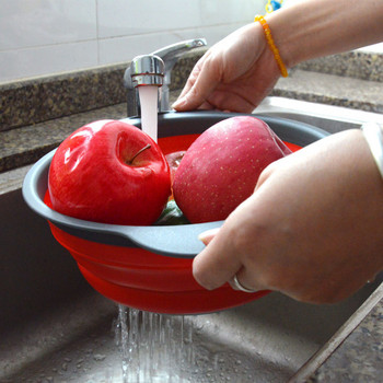 Πτυσσόμενο καλάθι αποστράγγισης σιλικόνης Καλάθι πλυσίματος φρούτων λαχανικών Πτυσσόμενο σουρωτήρι Πτυσσόμενο στραγγιστικό εργαλείο αποθήκευσης κουζίνας