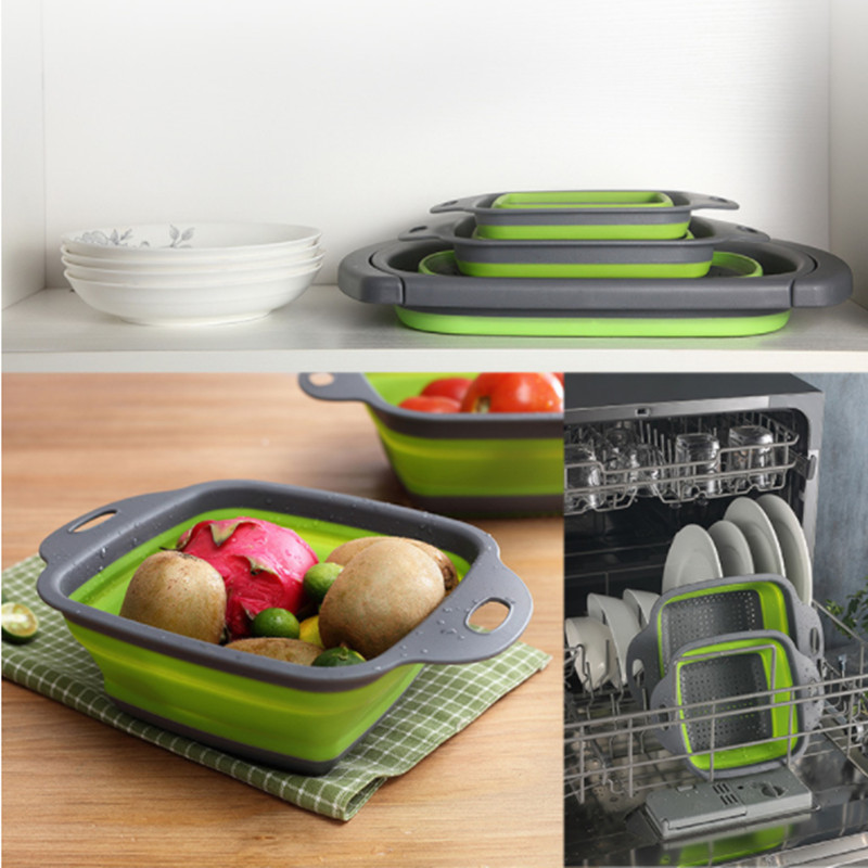 Sulankstomas silikoninis nutekėjimo krepšelis vaisių, daržovių plovimo krepšelis Sulankstomas sietelis kiaurasamtis Sulankstomas kanalizacija virtuvės laikymo įrankis