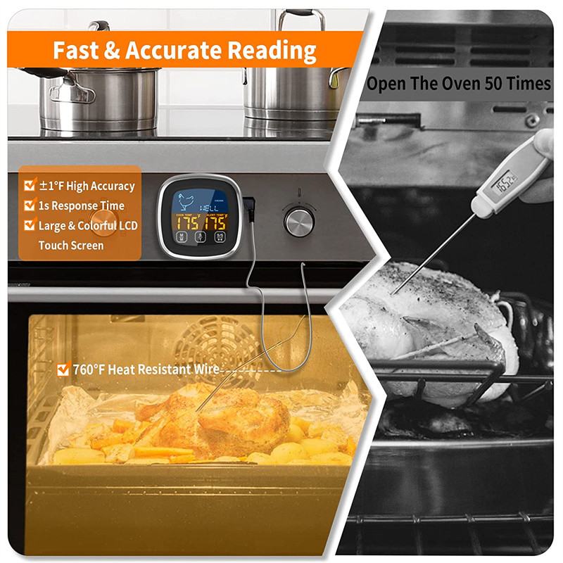 Termometru digital pentru carne pentru grătar Termometru pentru gătit pentru bucătărie cu sondă impermeabilă Temporizator Iluminare din spate Termometru pentru cuptor Gadget-uri de bucătărie