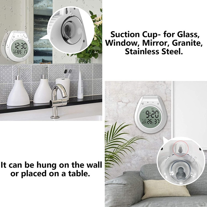 Skaitmeninis dušo laikrodis, atsparus vandeniui, vonios kambario laikmatis Skaitmeninis virtuvės sieninis laikrodis 12/24 valandų formato laikrodis