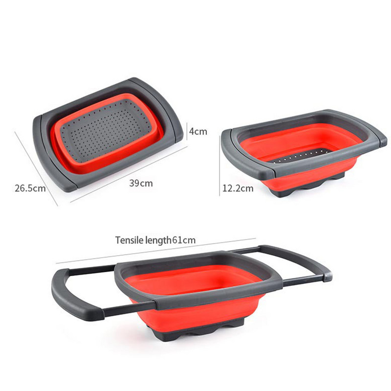 Sulankstomas kanalizacijos krepšelio kiaurasamtis Didelis vaisių, daržovių plovimo krepšio sietelis silikoninis kiaurasamtis Sulankstomas kanalizacijos kiaurasamtis virtuvės įrankis