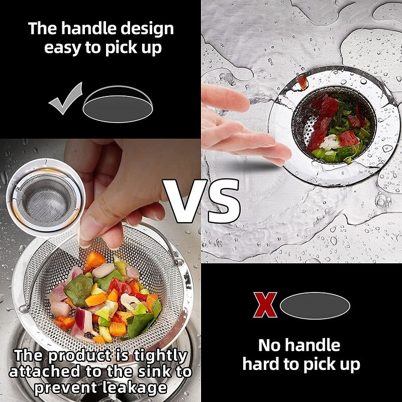 Cadă din oțel inoxidabil Captorul de păr Opritor pentru orificiul de scurgere de duș Filtru cu mâner Capcană Bucătărie Metal Chiuvetă Scurgere de pardoseală
