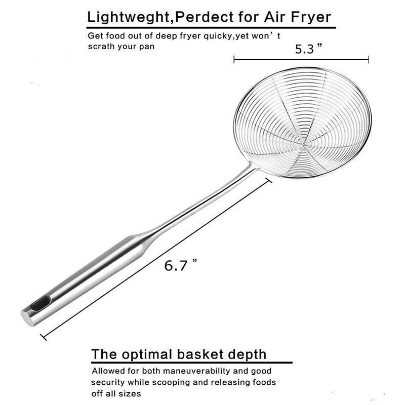 Prémium 304 rozsdamentes acél pókháló szűrő és szűrőkanaló szkimmer főzőeszköz Hőálló konyhai eszközök