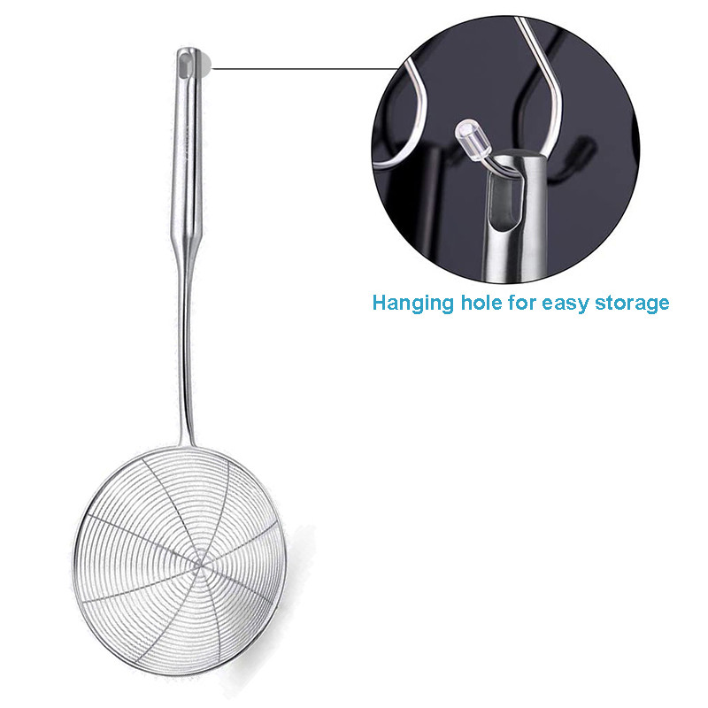 Prémium 304 rozsdamentes acél pókháló szűrő és szűrőkanaló szkimmer főzőeszköz Hőálló konyhai eszközök