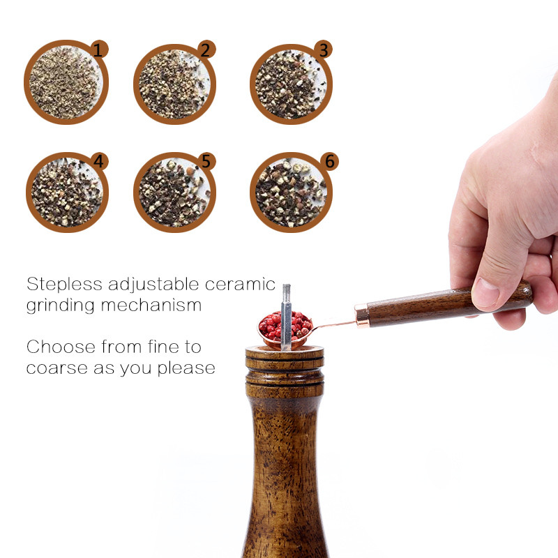 Druskos ir pipirų malūnėliai, medžio masyvo pipirų malūnėlis su stipriu reguliuojamu keraminiu 5 colių 8 colių 10 colių malūnėliu – Leeseph virtuvės įrankiai