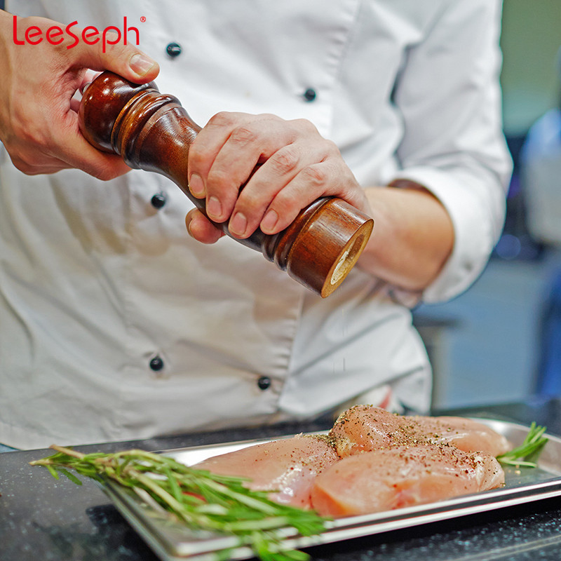 Druskos ir pipirų malūnėliai, medžio masyvo pipirų malūnėlis su stipriu reguliuojamu keraminiu 5 colių 8 colių 10 colių malūnėliu – Leeseph virtuvės įrankiai