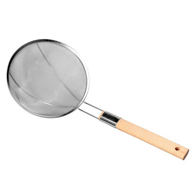 Scurătoare din oțel inoxidabil ranforsată lingură de supă cu mâner de lemn oală de bucătărie cu plasă fină pentru prăjire Filtru de alimente Instrument de gătit