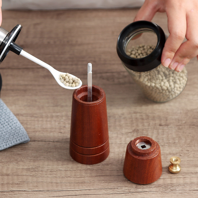 Ξύλινος μύλος πιπεριάς και αλατιού Αυτόματο σετ μπαχαρικών για σχέδιο Ρυθμιζόμενοι μύλοι Κεραμικός ξύλινος ηλεκτρικός μύλος κεραμικών κουζίνας