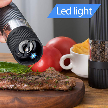 Мелнички за сол и пипер, комплект електрически кухненски мелнички за подправки с ярка светлина, регулируеми шейкъри, автоматични мелнички с една ръка